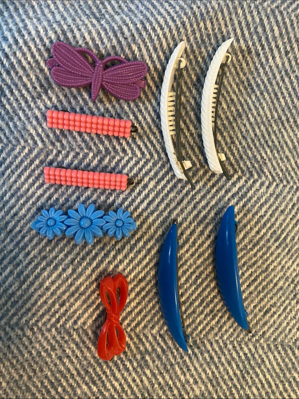 Vintage Barettes – Blue, Pink, Purple, Red, White Floral & Bow Styles